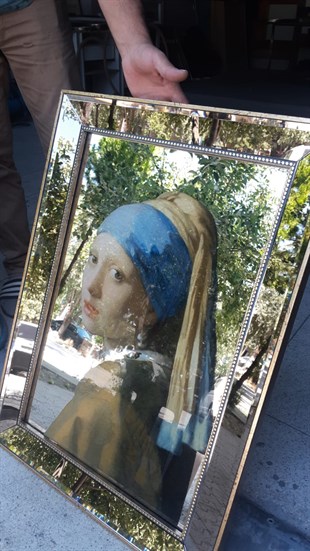 İnci Küpeli Kız Eskitme Ayna Tablo