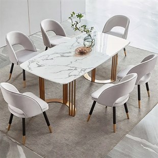 Metal Modern Lotus Beyaz Yemek Masası 